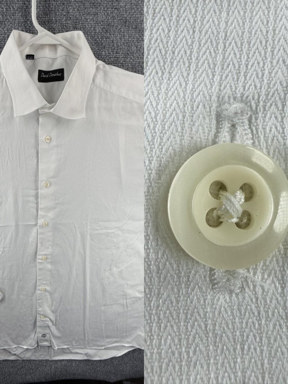 David Donahue Herringbone 18 36/37 White Shirt Mens Long Sleeve Button Up Office